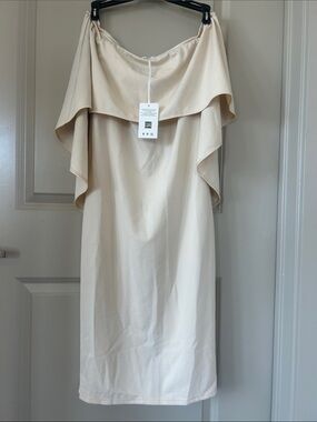 Grace Karin Strapless Off-Shoulder Ruffle Dress in Cream